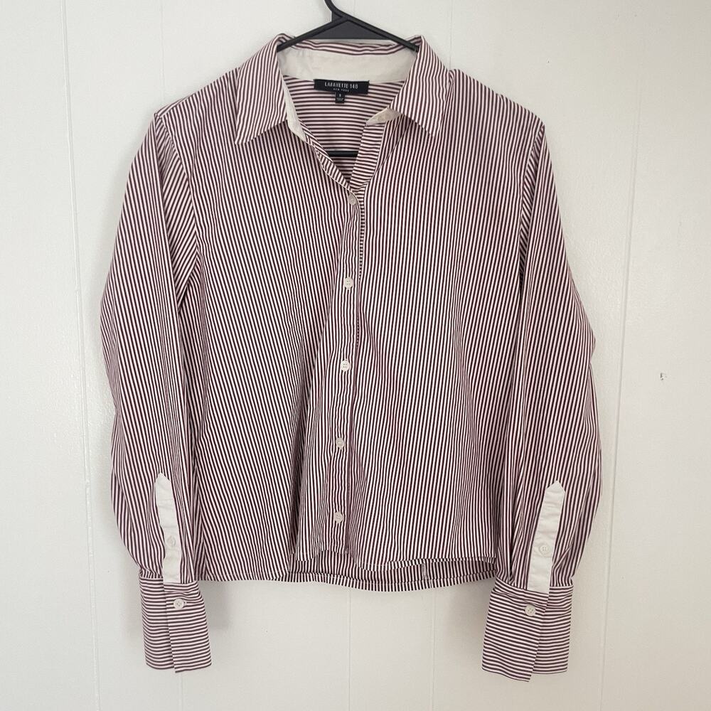 Lafayette 148 NY Women’s Button Down Shirt Small Red White Stripe Collared